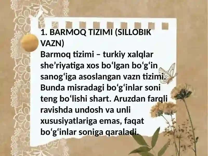 Barmoq Tizimi (Sillobik Vazn) 2