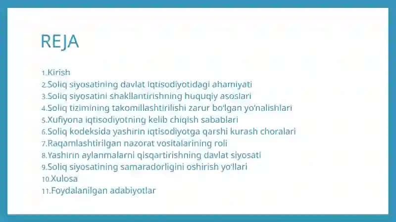Soliqsiyosatini takomillashtirish va iqtisodiyotdagi o'yonalishlar 2
