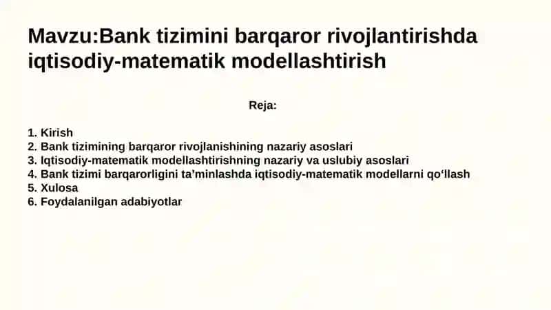 Bank Tizimini Barqaror Rivojlantirishda Iqtisodiy-Matematik Modellashtirish 2