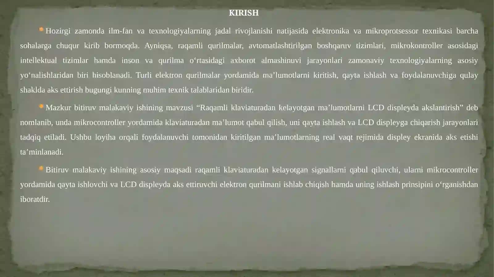 “Raqamli elektronika va mikroelektronika” kafedrasi Bitiruv malakaviy ishi 2