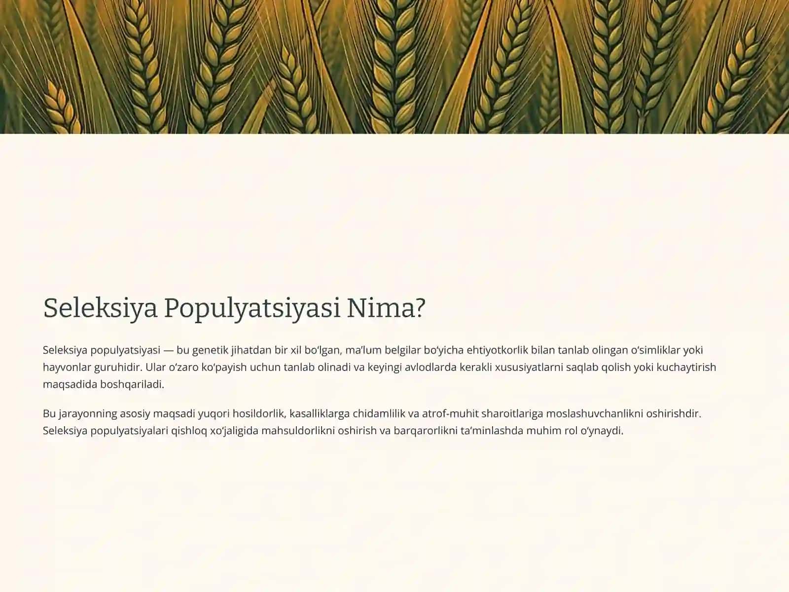 Seleksiya Populyatsiyalarini Yaratish Metodlari 2