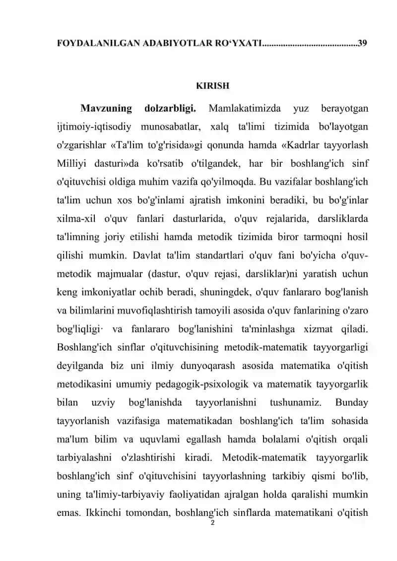 OG‘ZAKI MATEMATIK MASHQLARDAN FOYDALANIB 4-SINF O‘QUVCHILARINI O‘QUV FAOLLIGINI RIVOJLANTIRISH 2