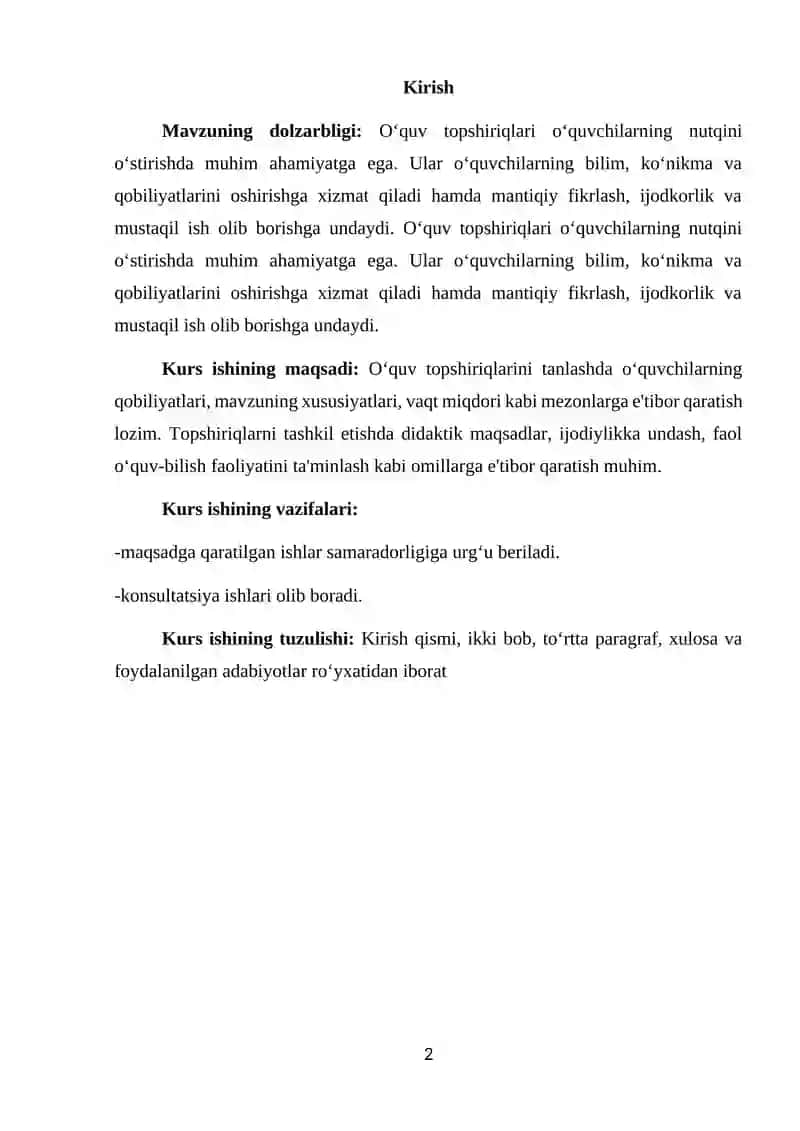 O‘quv topshiriqlarining ahamiyati 2
