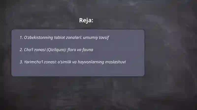 Oʻzbekiston tabiat zonalari flora va faunasi 2