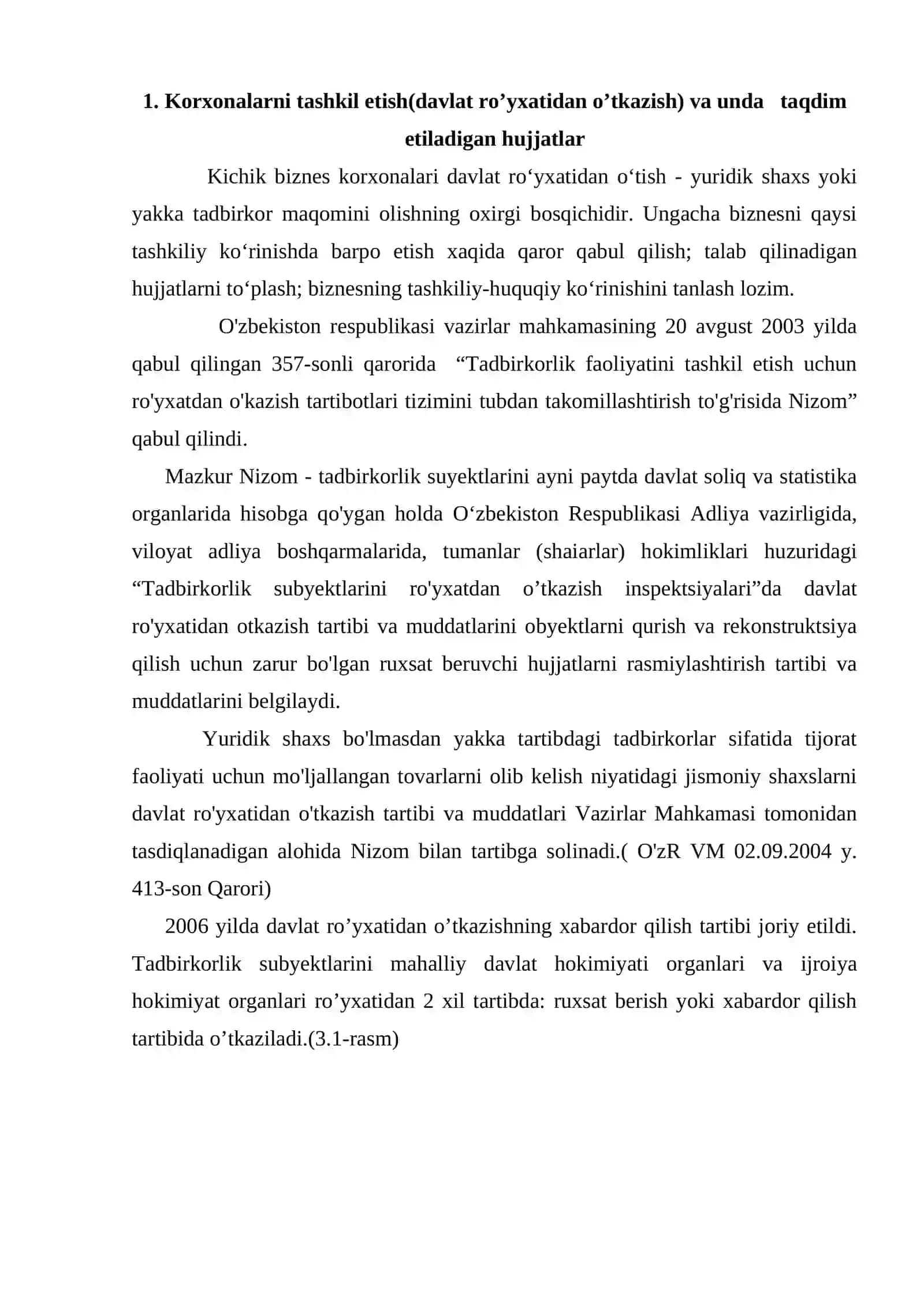 Korxonalarni tashkil etish va ularni davlat ro'yxatidan o'tkazish 2
