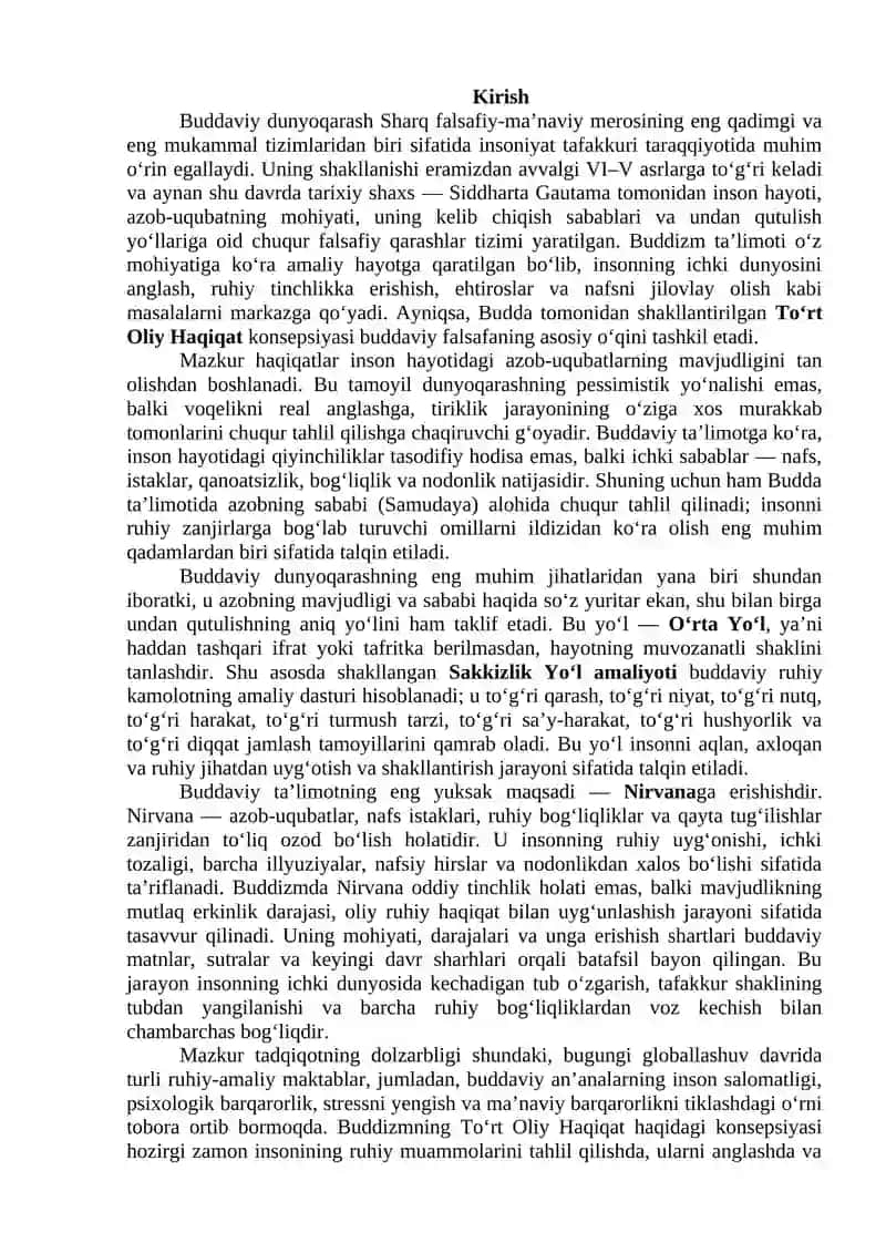 Buddizm ta’limotida to’rt oliy haqiqat. Nirvana haqidagi qarashlar 2