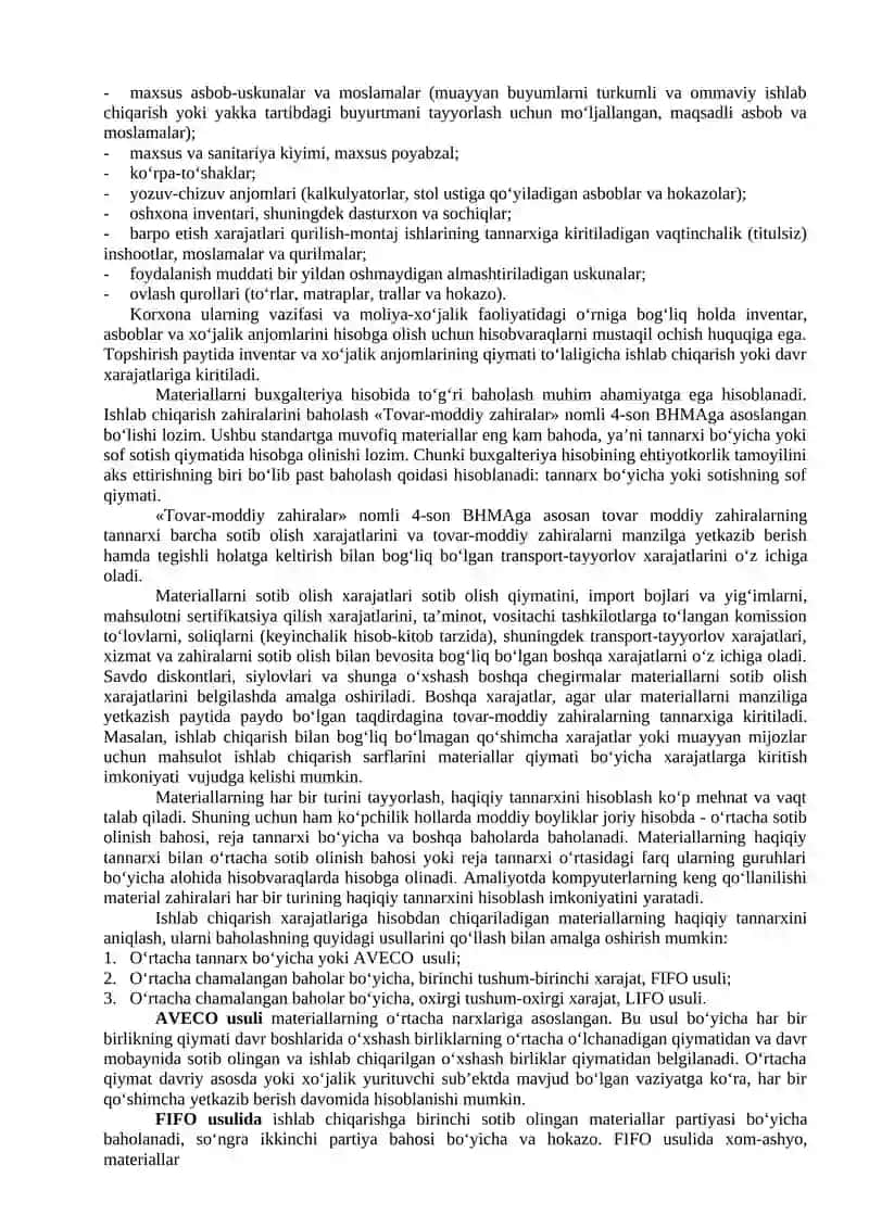 Tovar moddiy zaxiralar hisobi 2