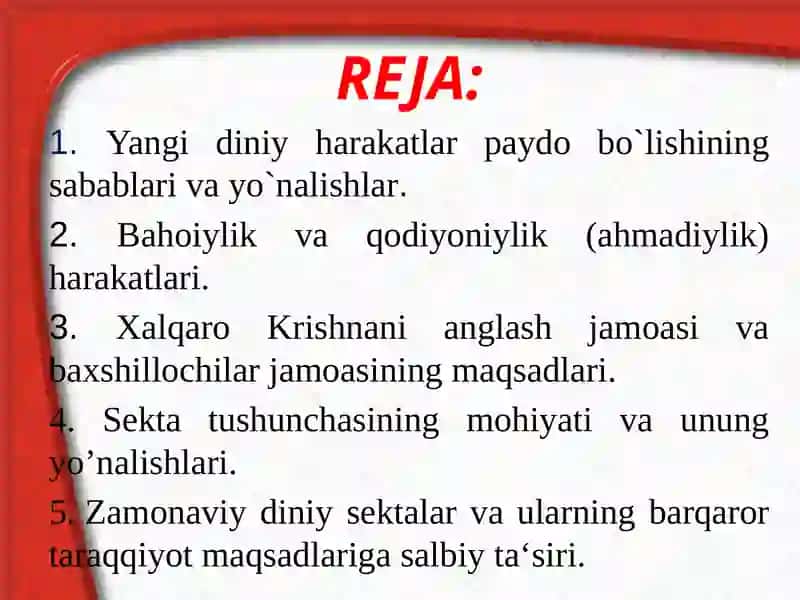 YANGI DINIY HARAKATLAR VA SEKTALAR 2