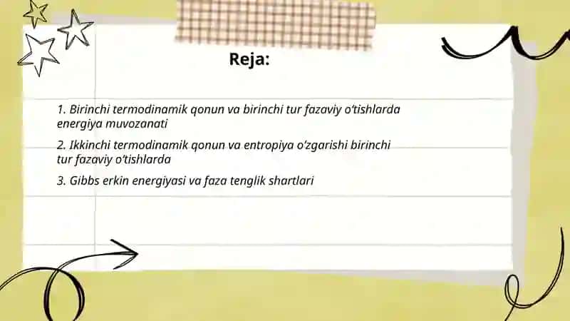 Termodinamik qonunlari 1-tur fazoviy o‘tish jarayonlariga qo‘llash 2