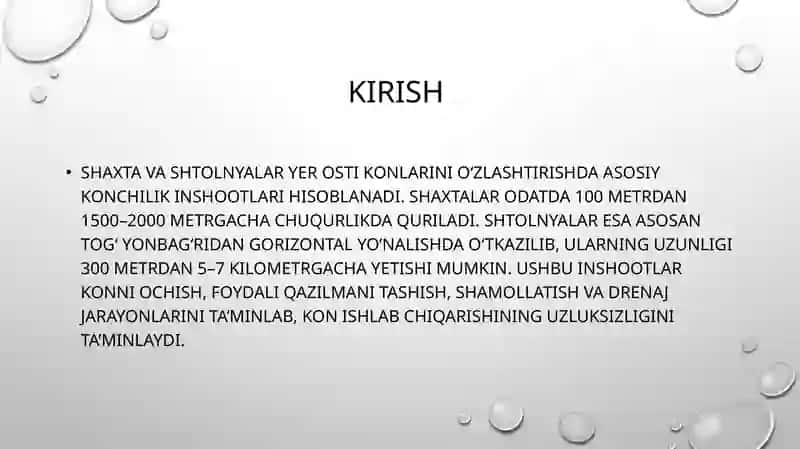 Shaxtalar va shtolnyaami loyihalash turlari va joylashtirish tamoyillari 2