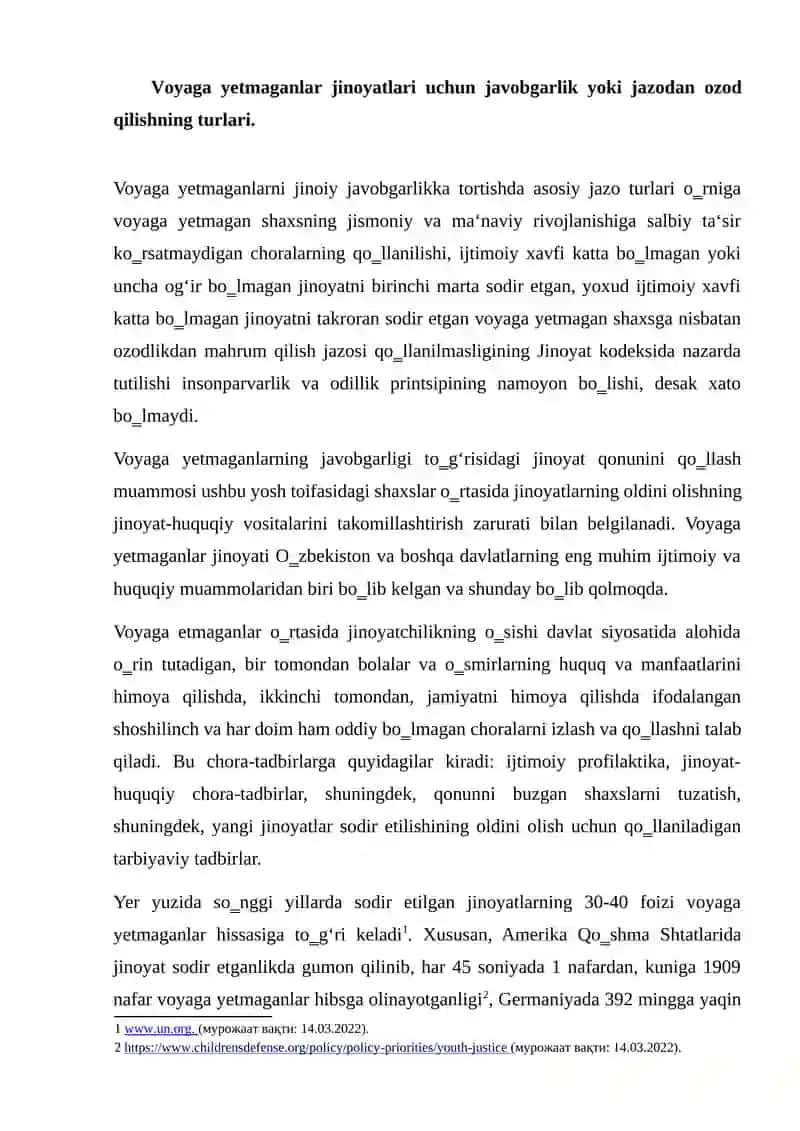 Voyaga yetmaganlar jinoyatlari uchun javobgarlik yoki jazodan ozod qilishning turlari 2