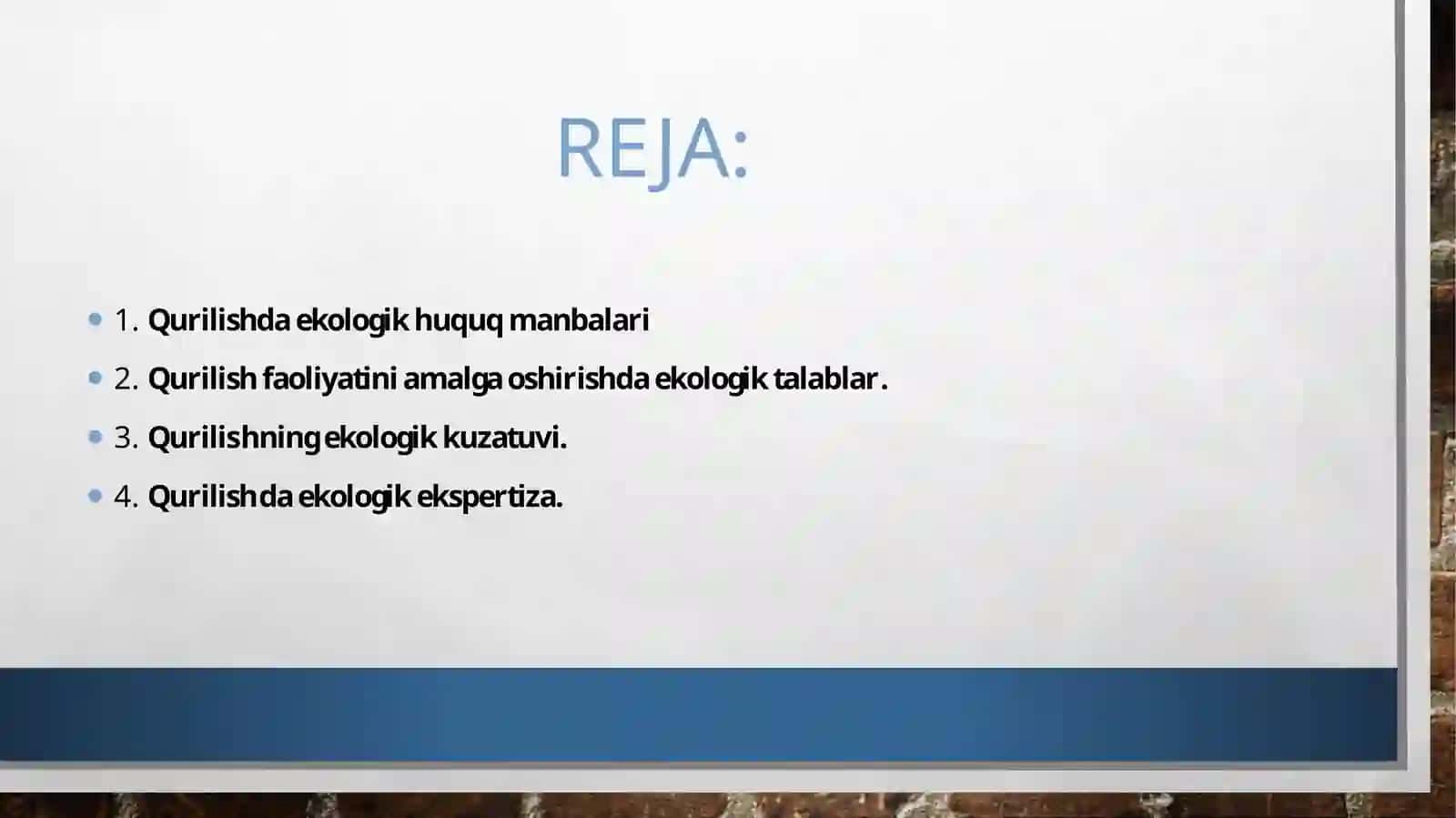 Qurilish Ekologiyasi fanidan Mustaqil Ish 2