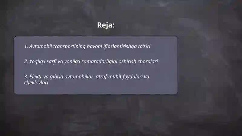 Avtomobil transporti va atrof muhit muhofazasi 2