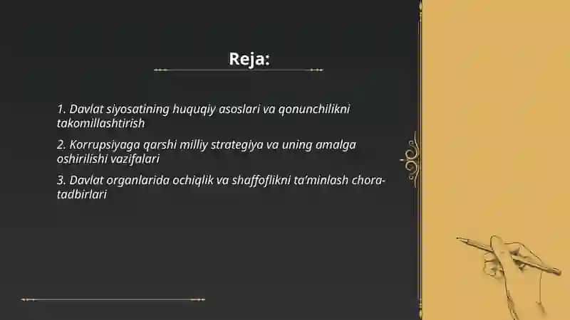 O‘zbekistonda karupsiyaga qarshi kurashish sohasidagi davlat siyosati va vazifalari 2
