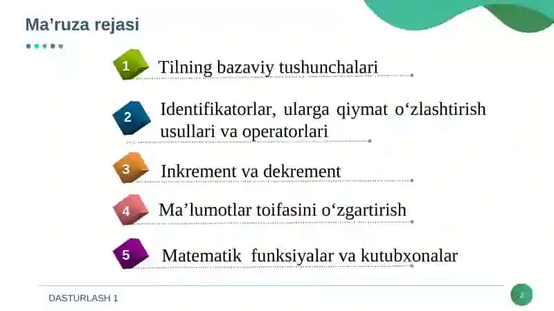 ALGORITMLASH VA DASTURLASHNING ASOSIY TUSHUNCHALARI 2