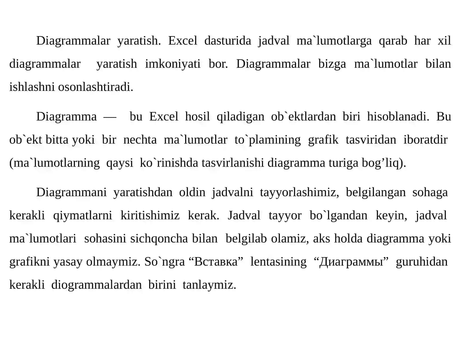 Excel daturida diagrammalar bilan ishlash 2