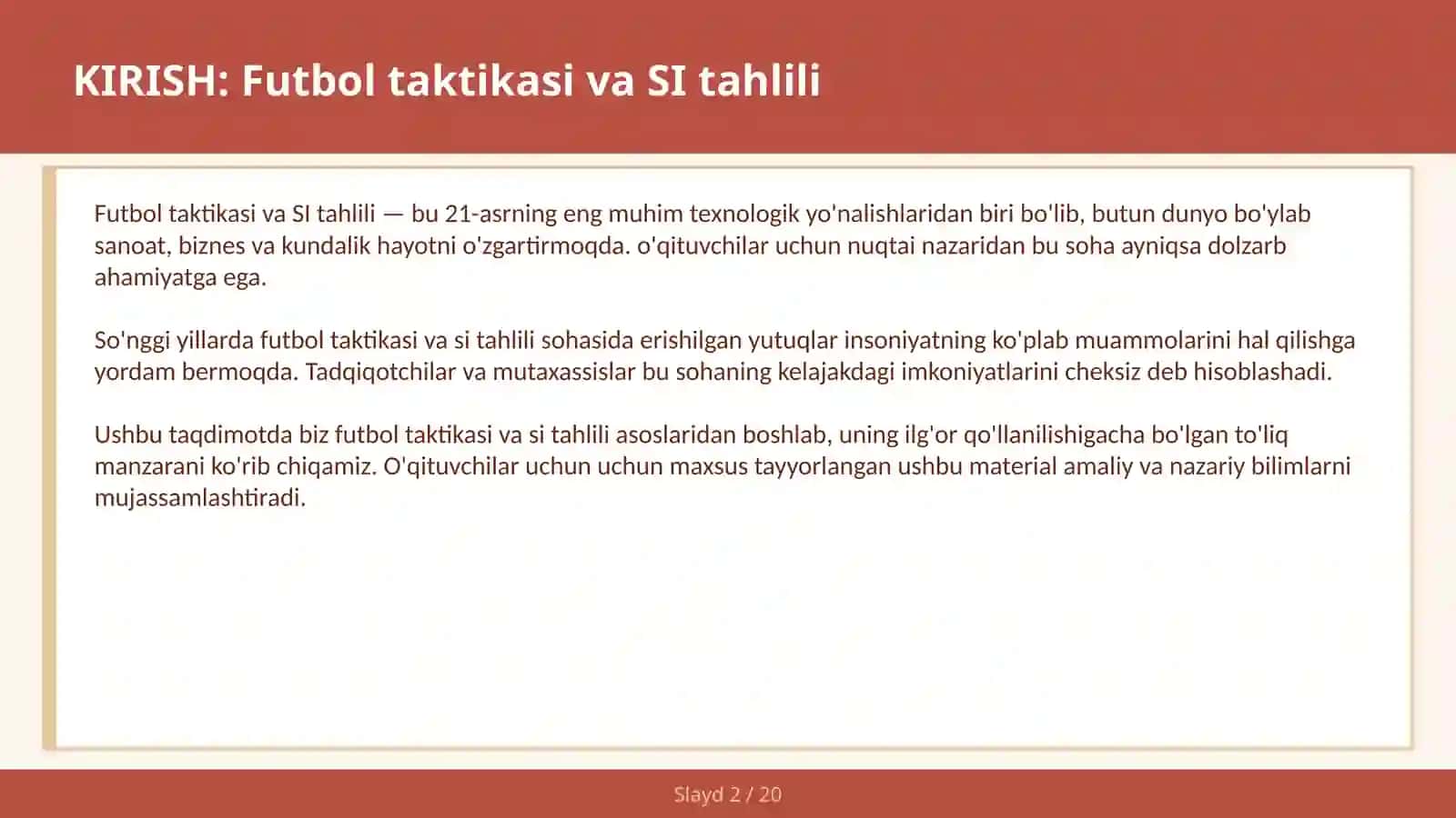 Futbol taktikasi va SI tahlili 2
