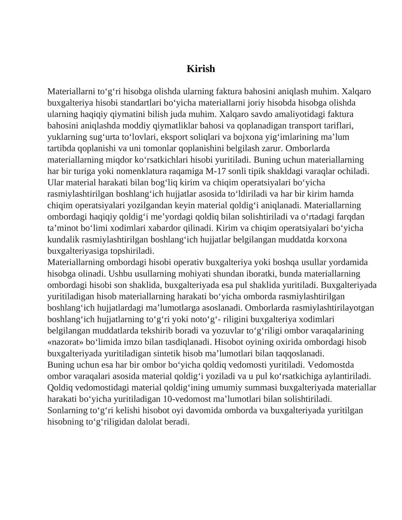 Korxona va tashkilotlarda materiallar hisobini tashkil etish va yanada rivojlantirish 2