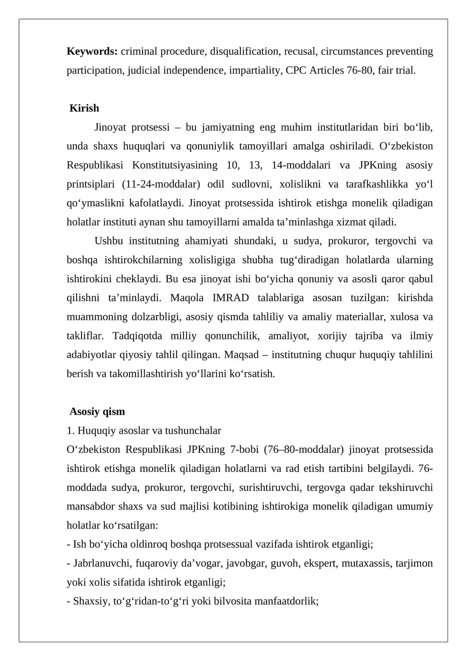Jinoyat protsessida ishtirok etishga monelik qiladigan holatlar 2