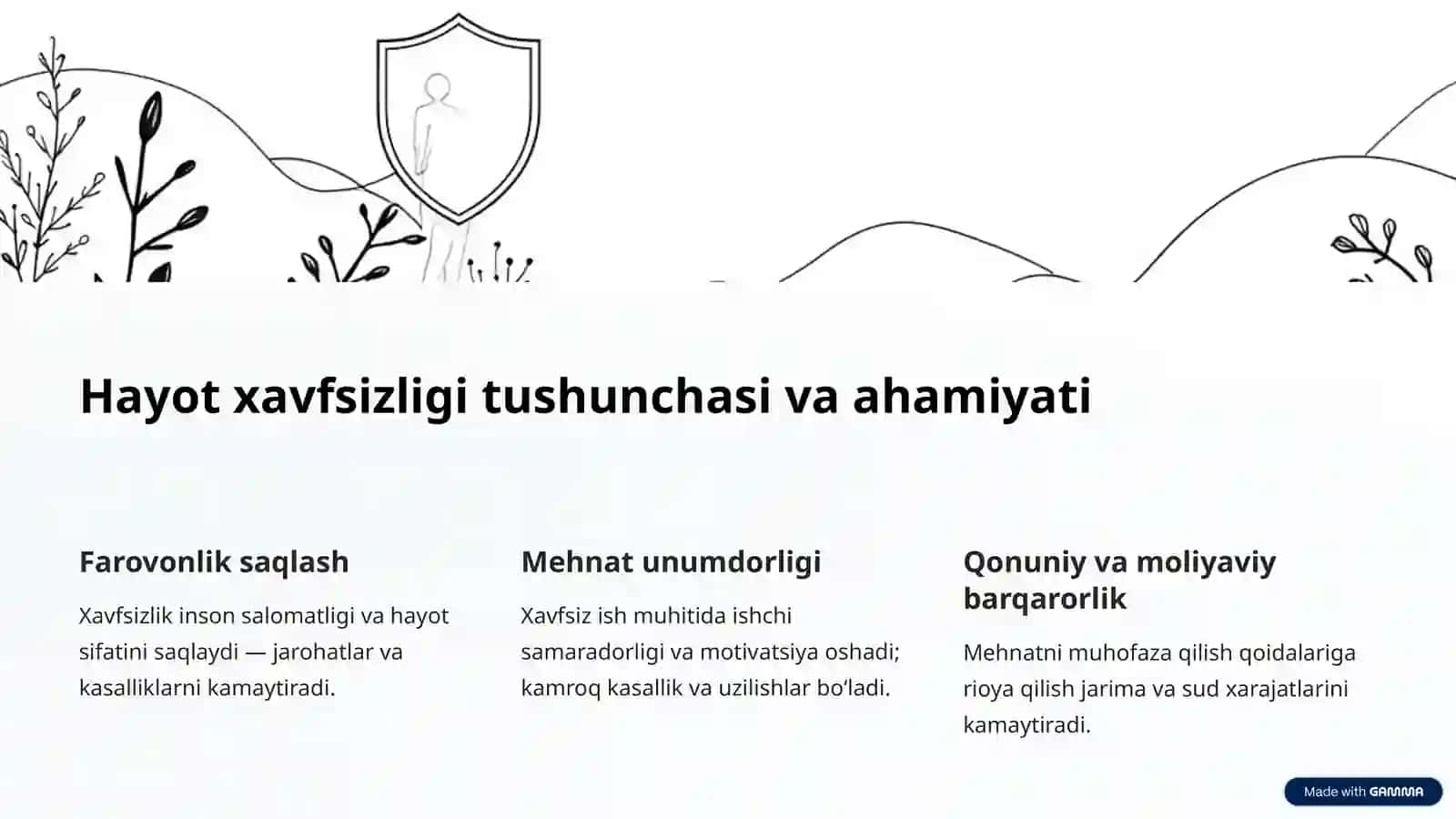 Hayot faoliyati xavfsizligini ta'minlash asoslari: Kirish 2
