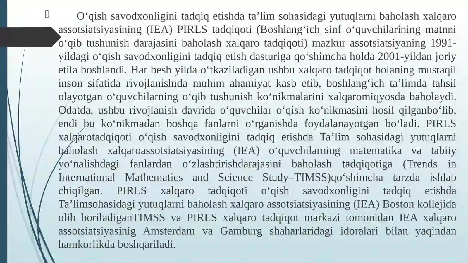 13- PIRLS xalqaro baholash dasturida foydalanilgan matn turlari 2
