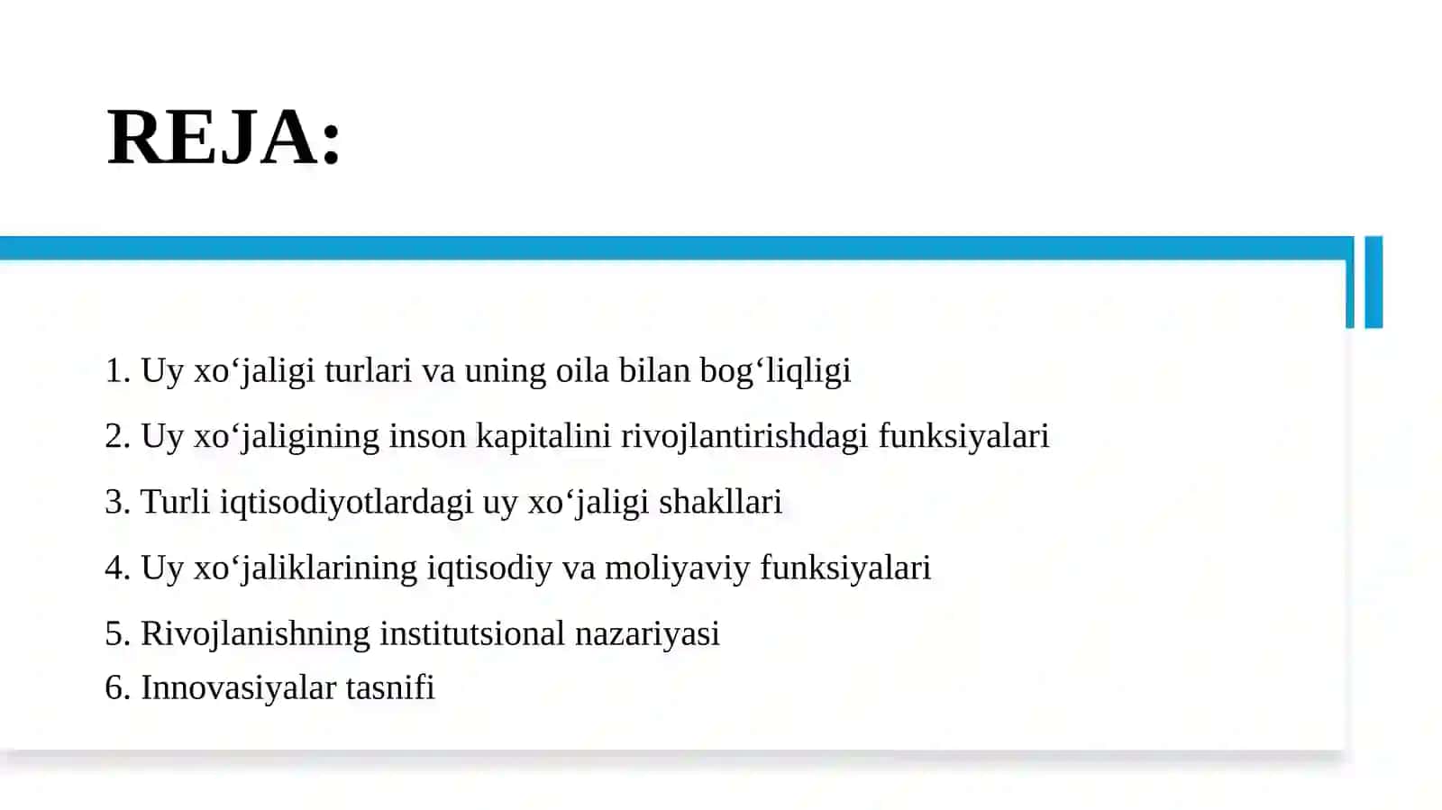 Oila va uy xo‘jaligi faoliyatining nazariy asoslari. Rivojlanishning institutsional nazariyasi va tashkiliy innovatsiyalar sub’ektlari 2