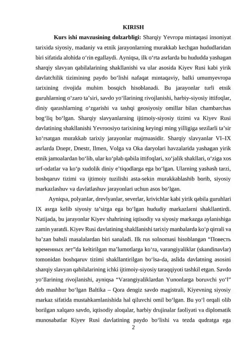 ILK O‘RTA ASRLARDA SHARQIY SLAVYANLAR. KIYEV RUSI DAVLATINING TASHKIL TOPISHI 2