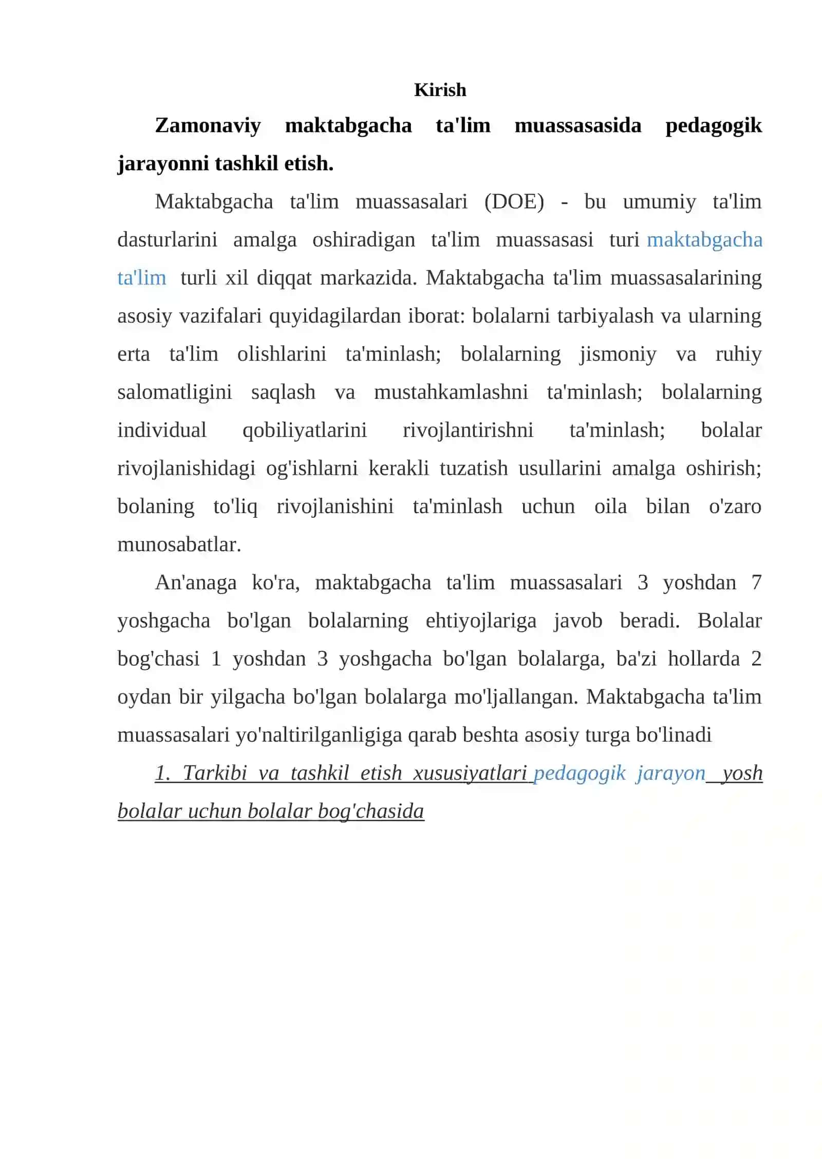 ZAMONAVIY MAKTABGACHA TA’LIM TASHKILOTLARIDA LOYIXALASHTIRISH FAOLIYATINING AHAMIYATI 2