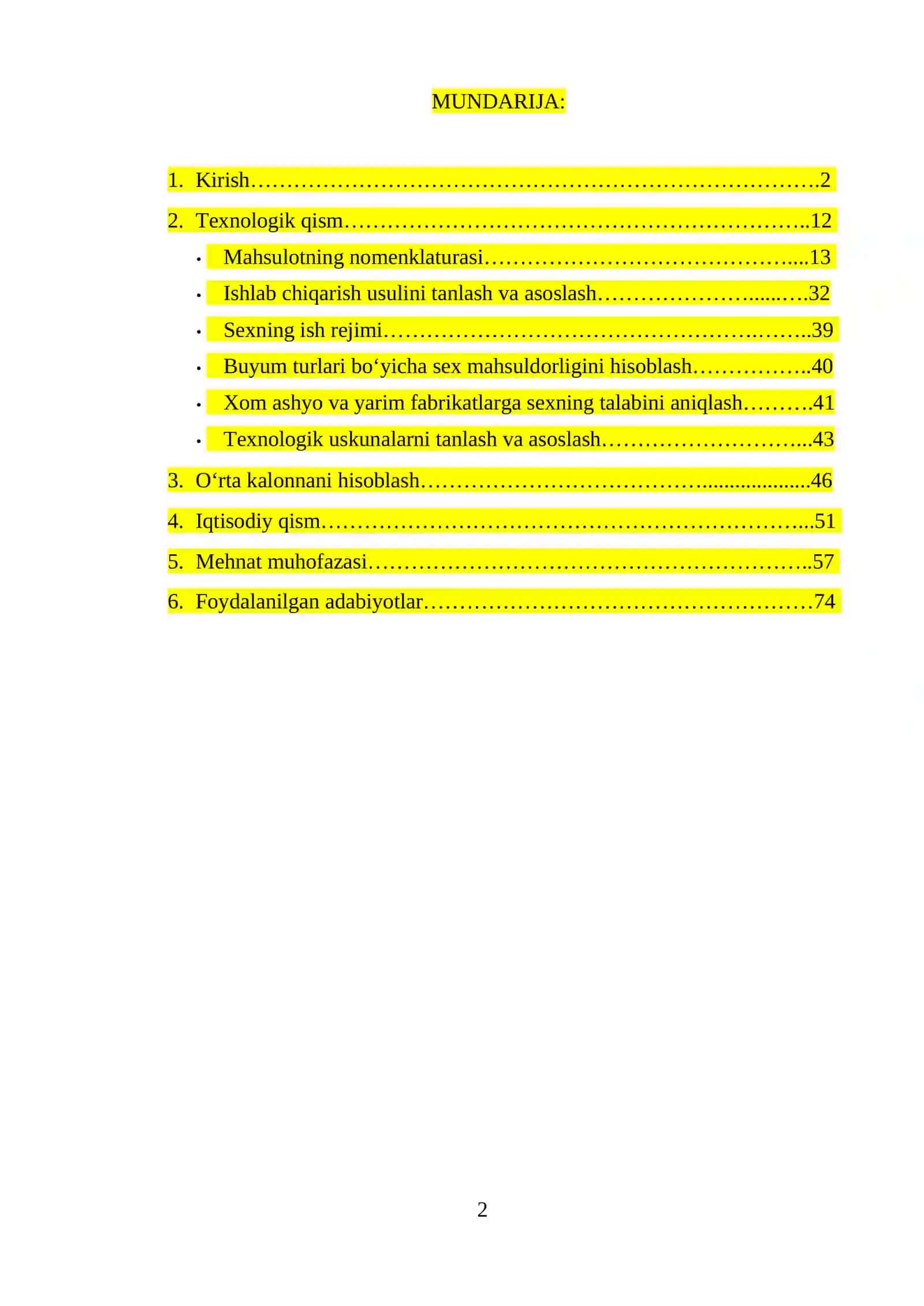 Aralash usulda yiliga 1 mln tonna portlandsement ishlab chiqarish korxonasini loyihalash 2