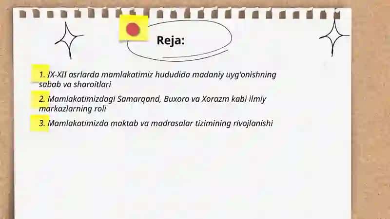 IX-XII asrlarda mamlakatimiz huhudida ro'y bergan madaniy uygonish 2