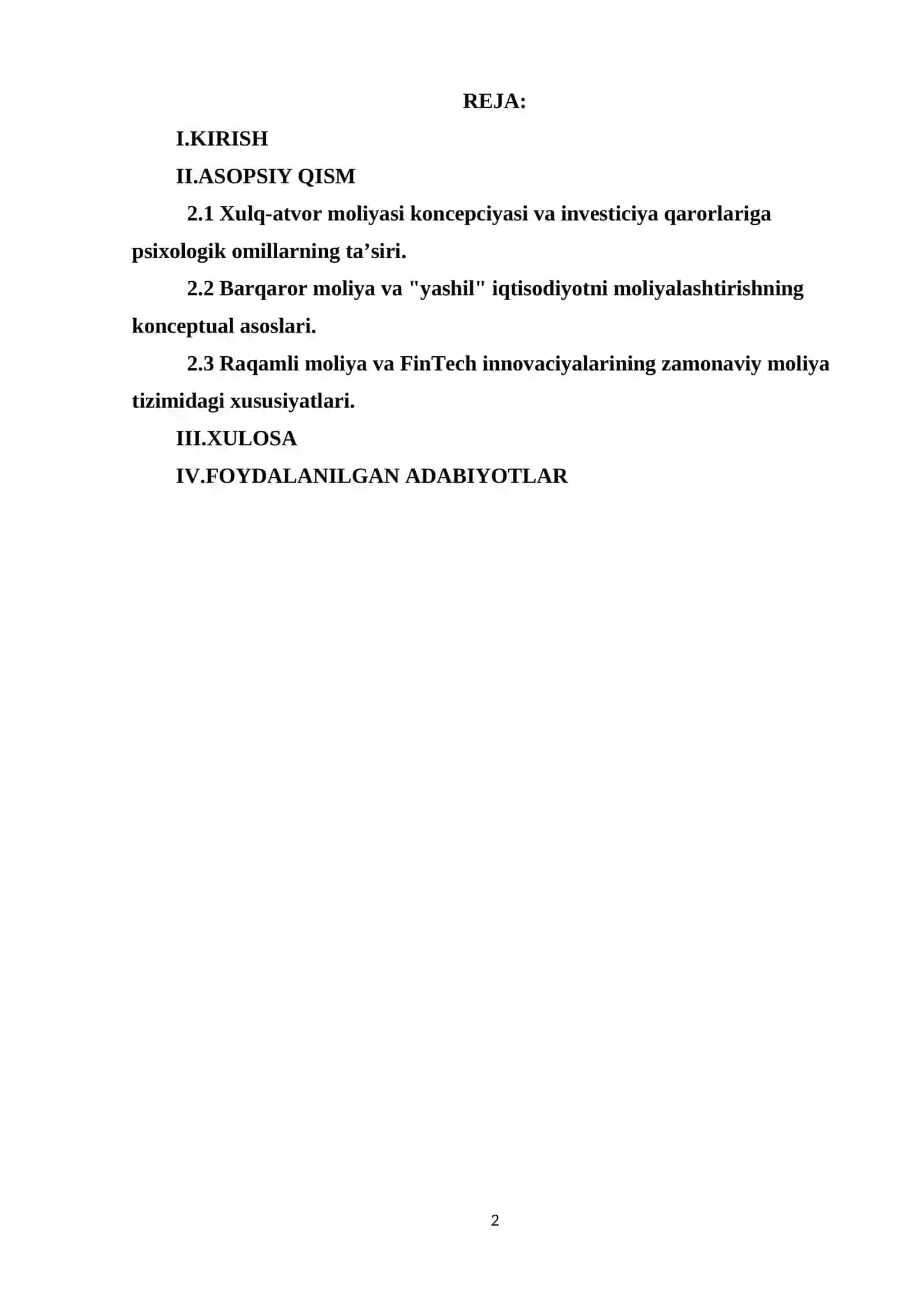 Moliyaning zamonaviy konsepsiyalari va ularning hozirgi zamon xususiyatlari 2