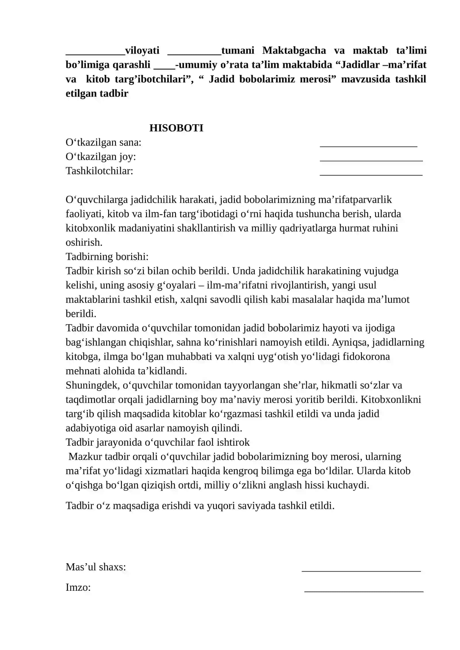 Tadbirlar uchun xisobot 2