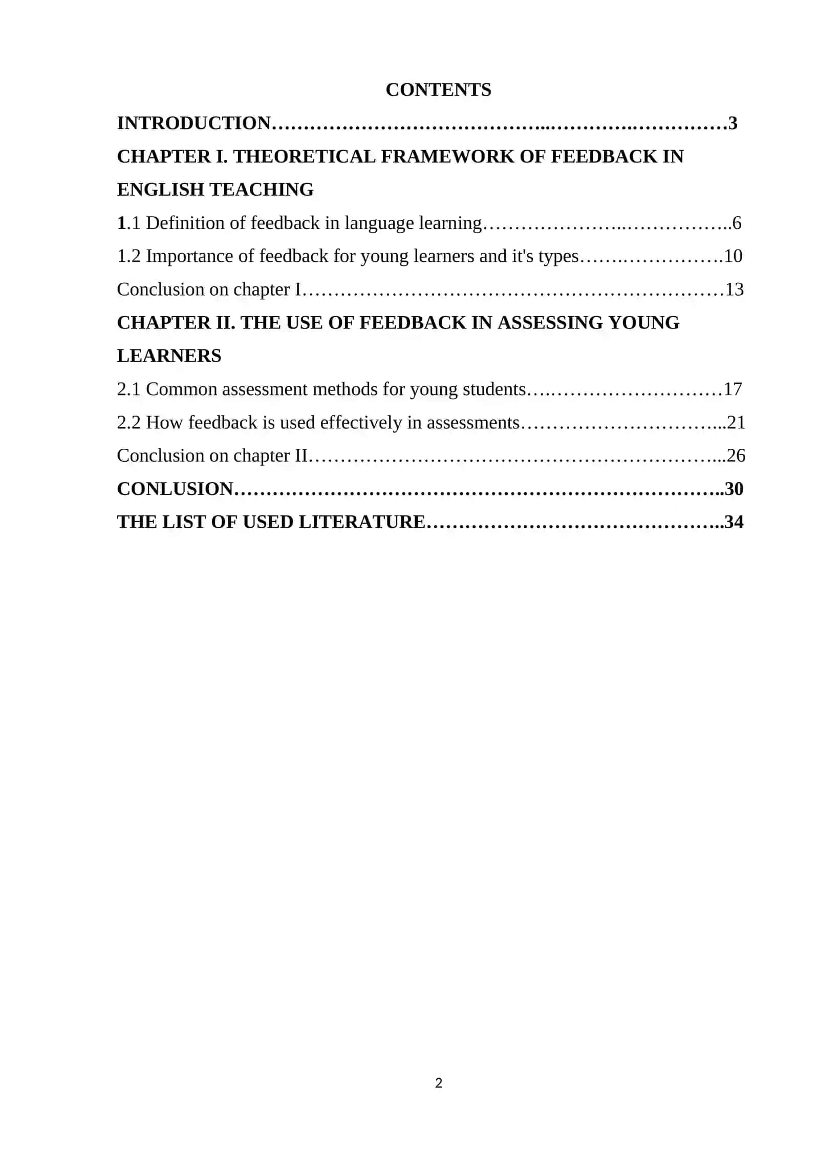 COURSE WORK: THE ROLE OF FEEDBACK IN THE ASSESSMENT OF YOUNG ENGLISH LANGUAGE STUDENTS 2