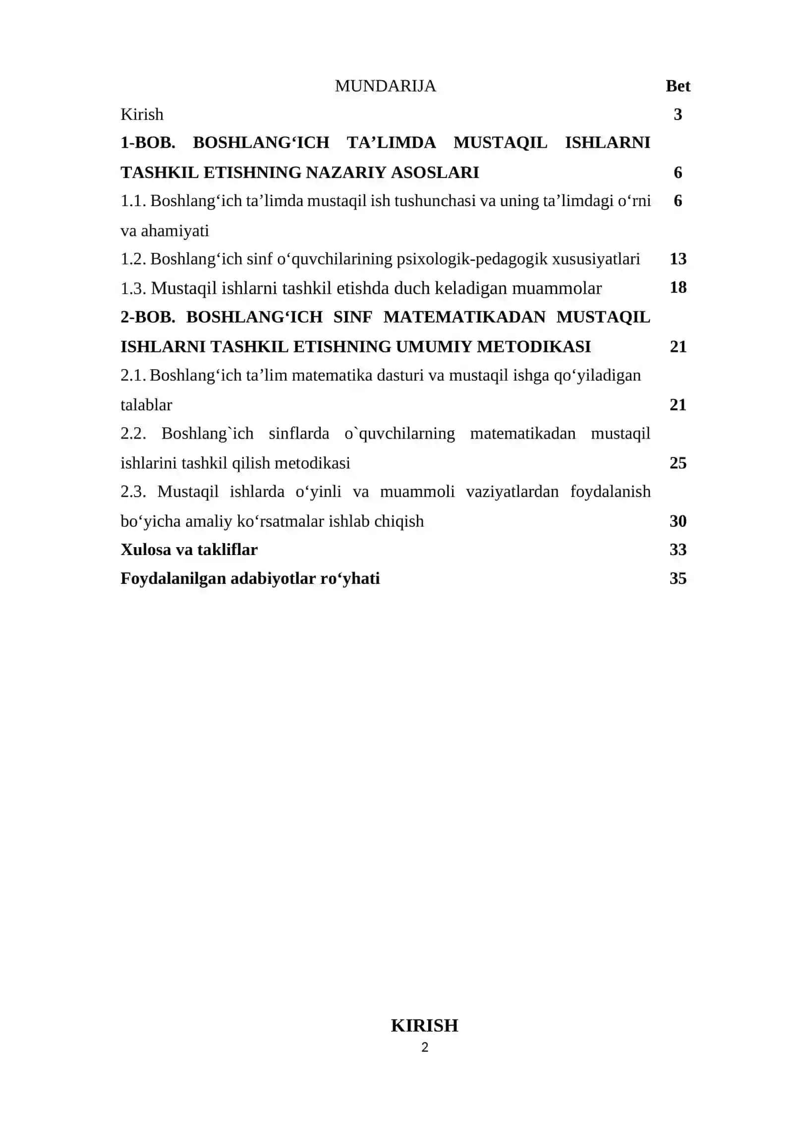 : Boshlang‘ich sinfda matematikadan mustaqil ishlarni tashkil etish metodikasi. (4-sinf misolida) 2