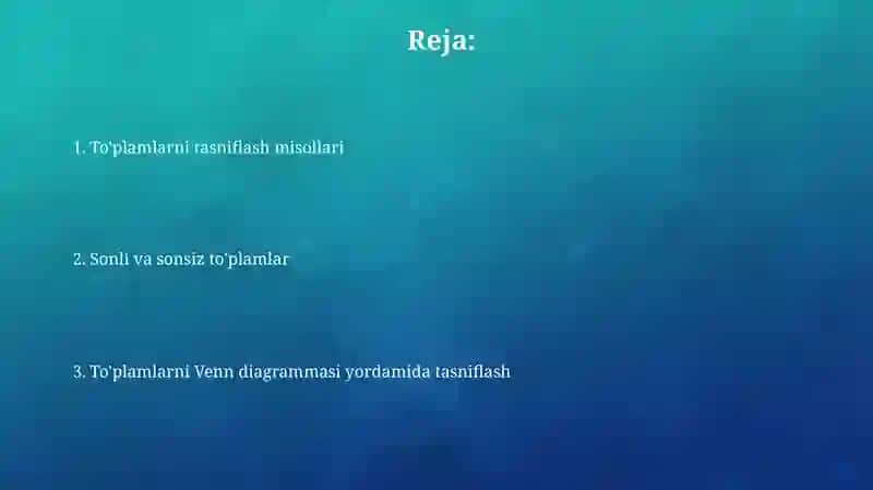 Tòplamlarni sinflarga ajratishga oid misollar 2
