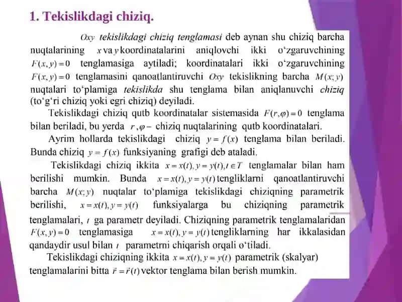 Tekislikda to‘g‘ri chiziq tenglamalari va ularning turlari. 2