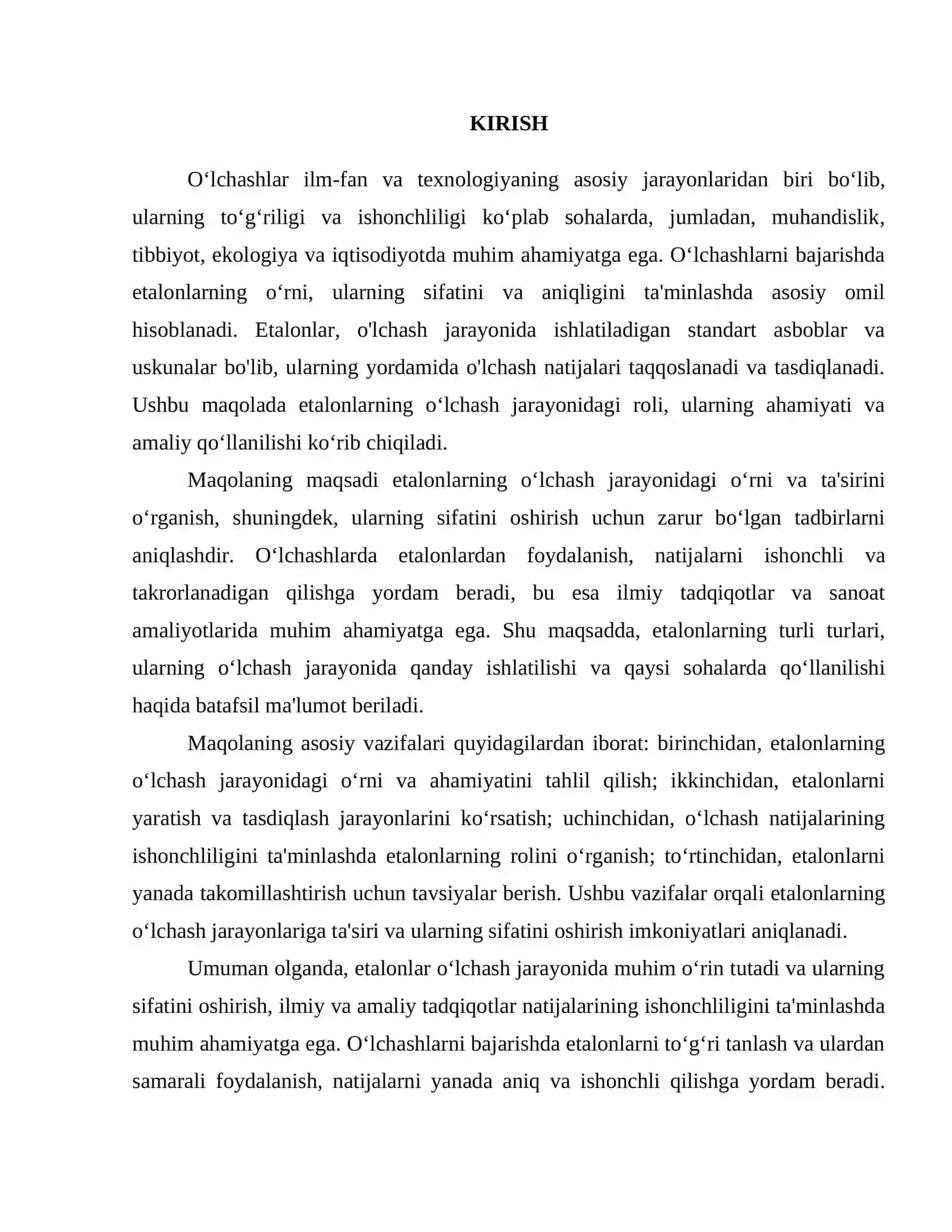OʻLCHASHLARNI BAJARISHDA ETALONLARNI OʻRNI 2