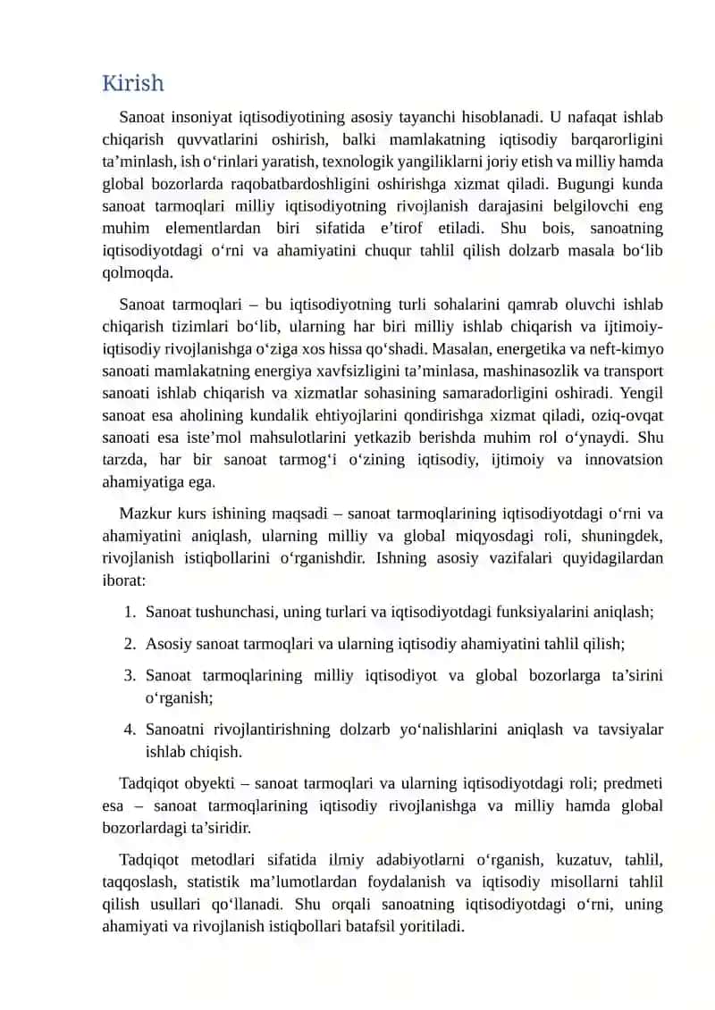 Sanoat tarmoqlarida iqtisodiyotdagi oʻrni va ahamiyati 2