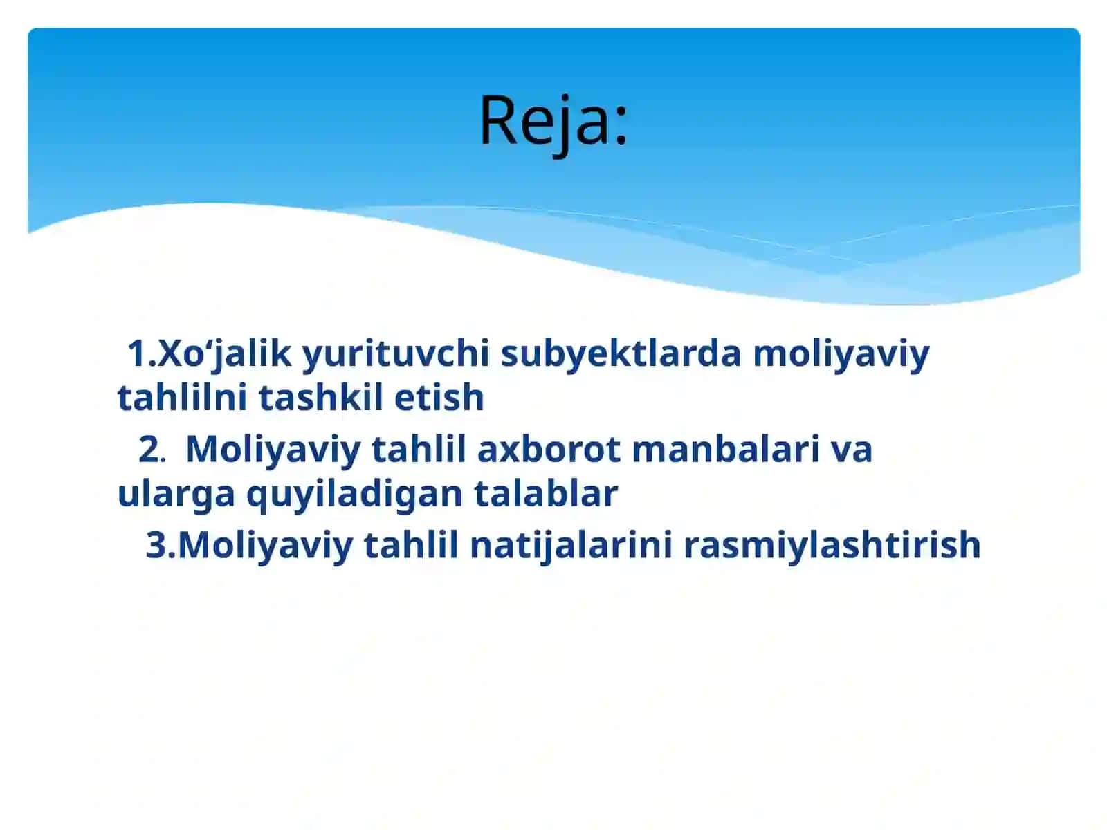 Moliyaviyat tahlilni tashkilotish va axborot manbalari 2