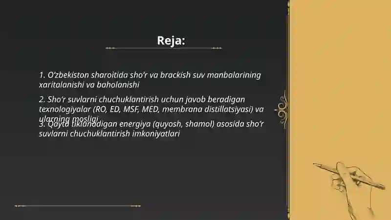 Oʻzbekiston sharoitida shoʻr suvlarni chuchuklantirish ğoyasini yaratish 2