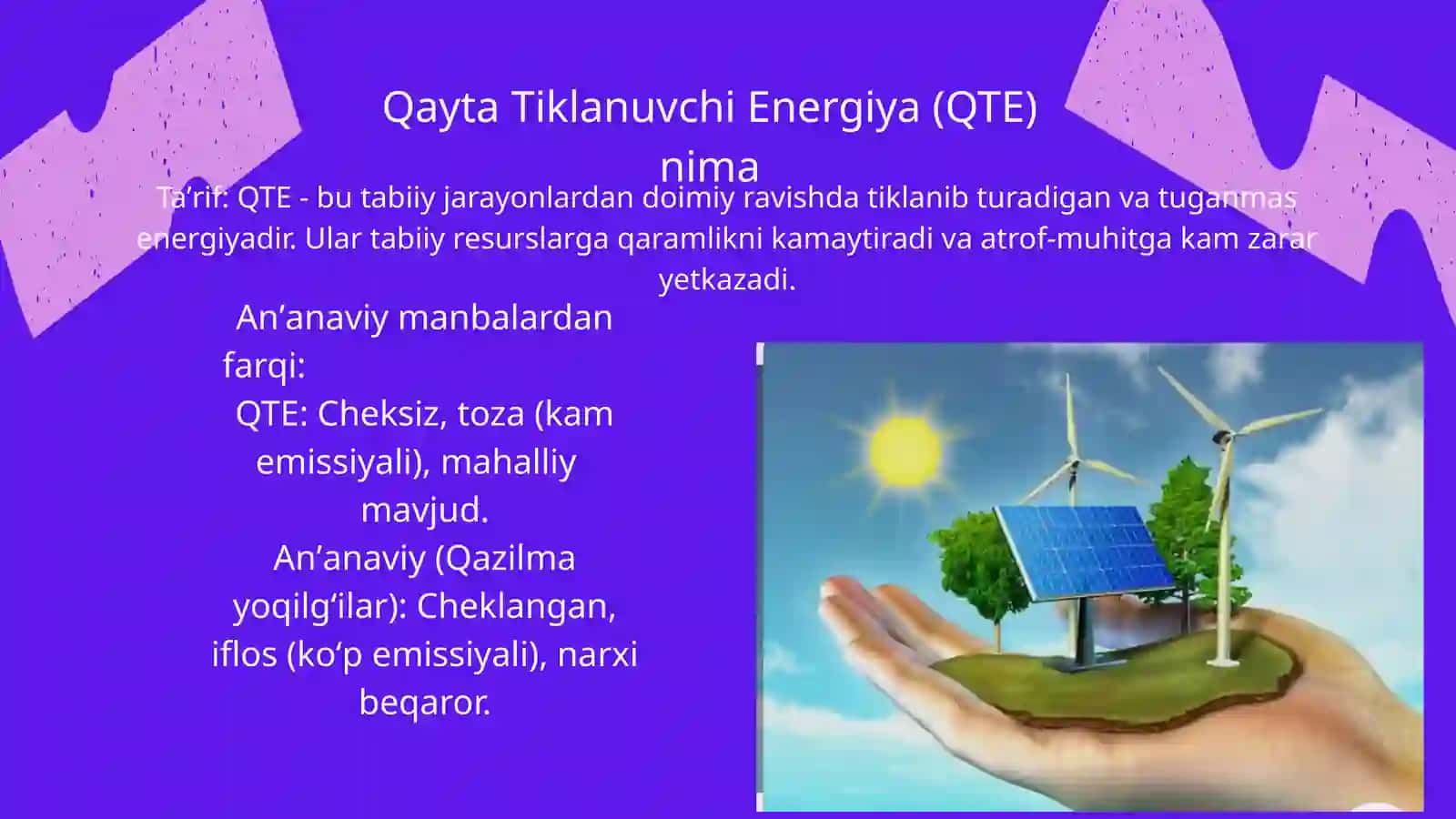 Tabiatda qayta tiklanuvchi muqobil energiyalar manbalari va ularning iqtisodiyotda tutgan oʻrni 2