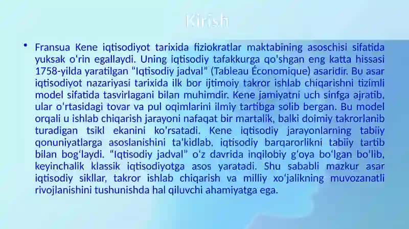 f. kenening asosiy asari «iqtisodiy jadval»da ijtimoiy takror ishlabchiqarish jarayonining tahlili v 2