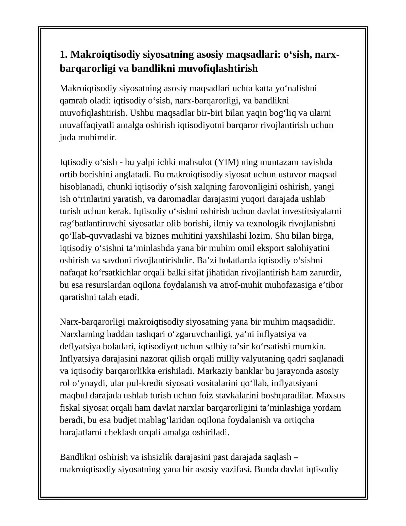MAKROIQTISODIY SIYOSATNING MAQSADLARI VA ULARNING O‘ZARO MUVOFIQLASHTIRILISHI 2