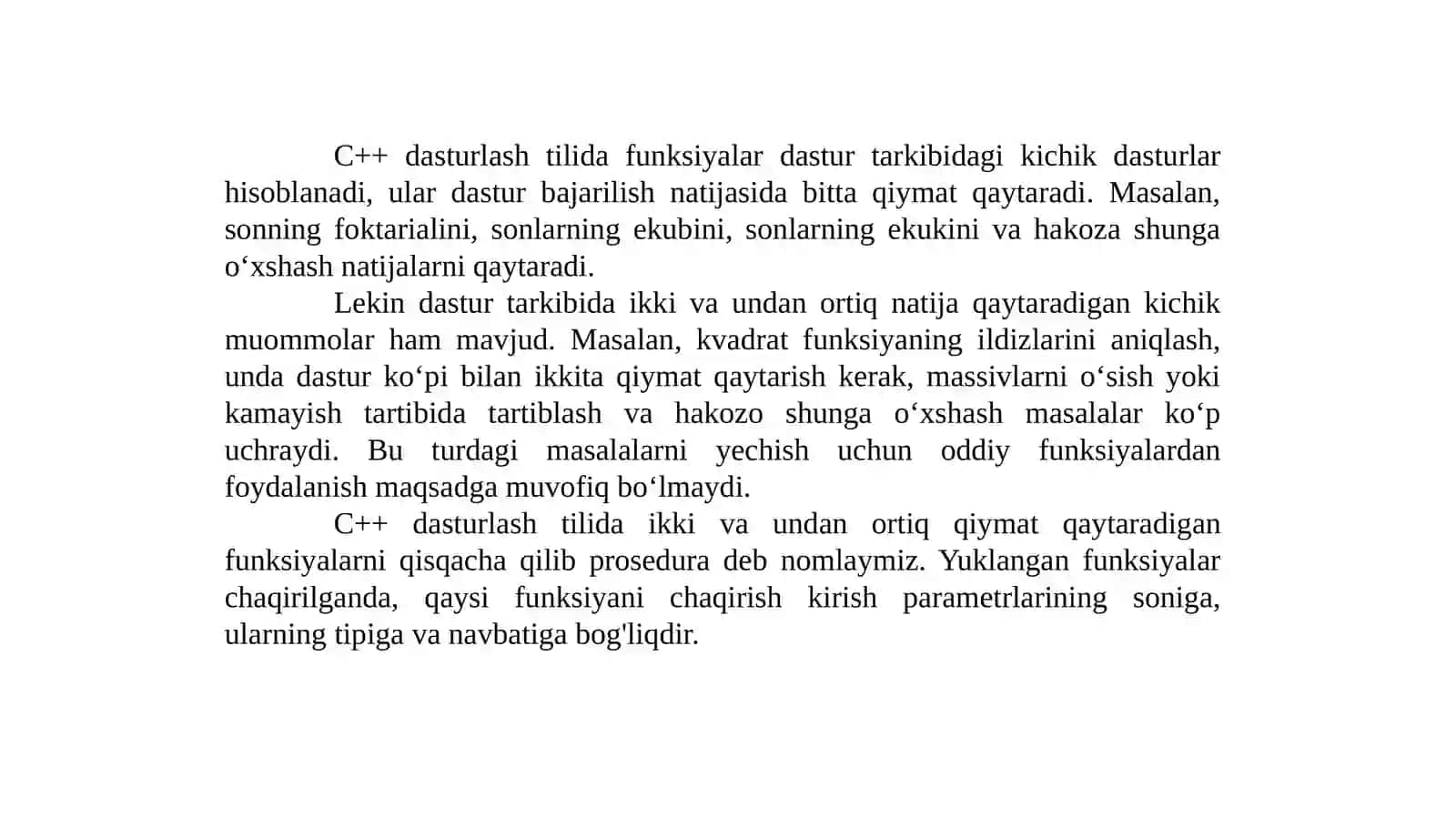 C++ DASTURLASH TILIDA BIR NECHTA QIYMAT QAYTARUVCHI QISM DASTURLARNI YARATISH VA ULARDAN FOYDALANISH 2