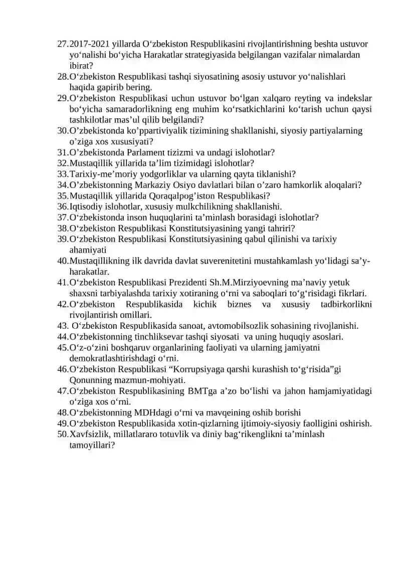 O'zbekiston tarixi fanidan yakuniy savollari 2