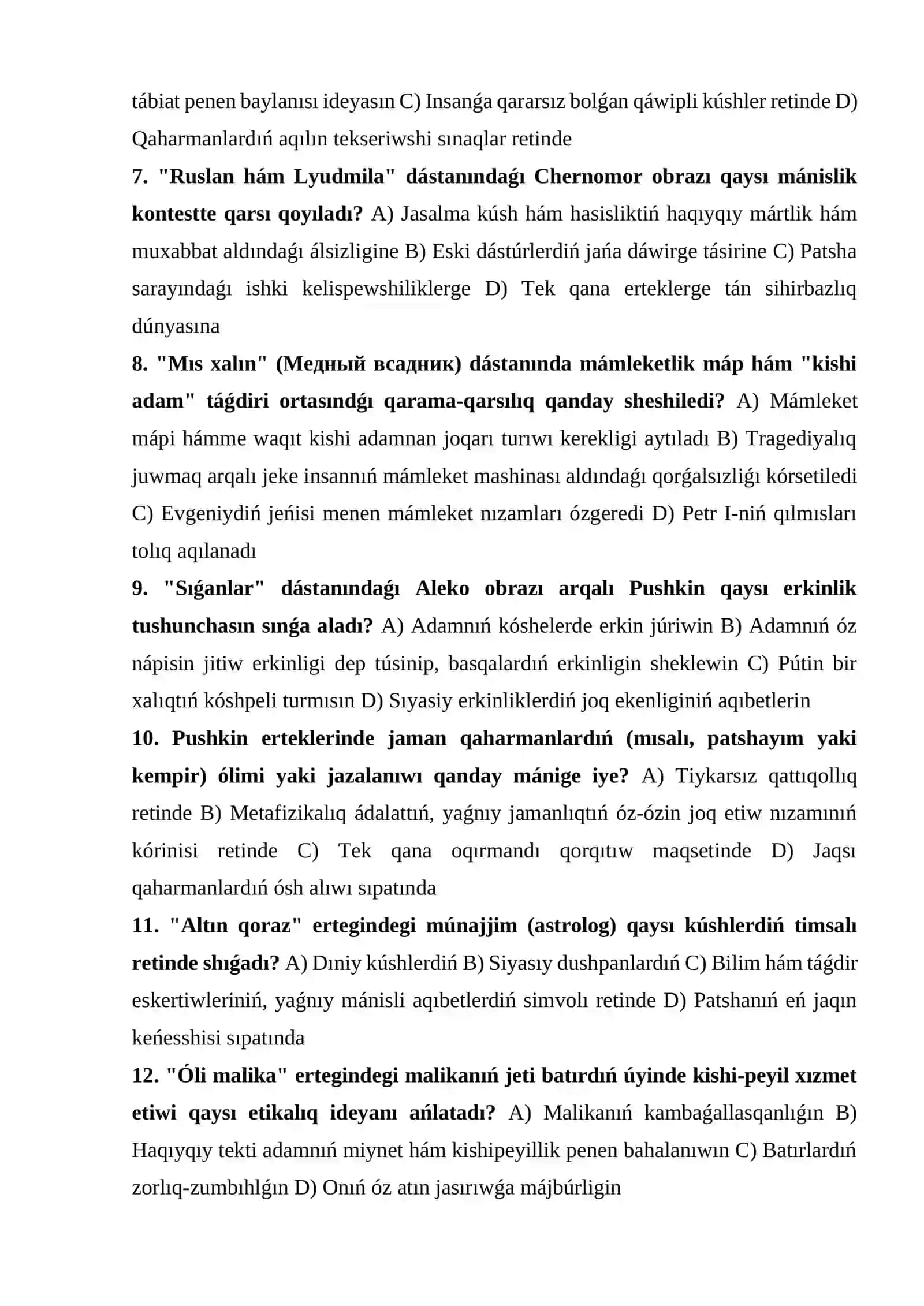 Aleksandr Sergeyevich Pushkin dóretken ertek-dástanlarda ilgeri súrilgan ideyalar 2