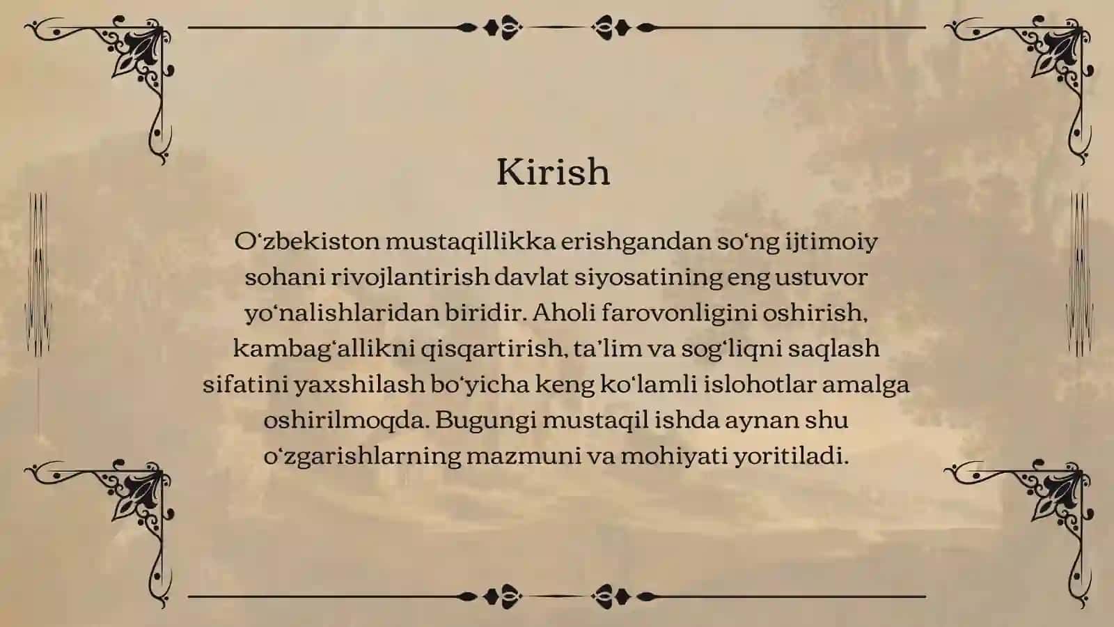 O‘zbekistonda ijtimoiy sohada amalga oshirilayotgan islohotlar mazmun va mohiyati 2