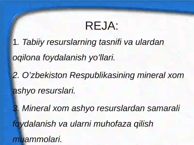 Tabiiy resurslar va ularning tasnifi 2