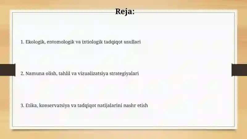 Ekologik, Entomologik va Ixtiologik Tadqiqot Usullari 2