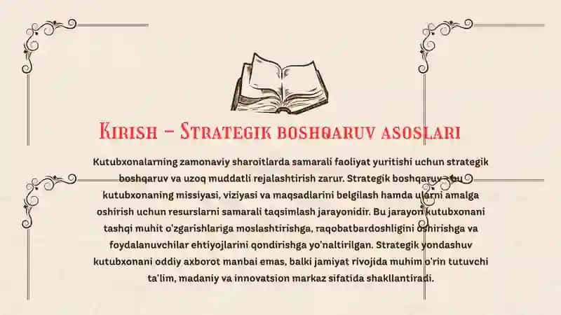 Kutubxona strategik boshqaruvi va rivojlanish rejalashtirish jarayoni 2
